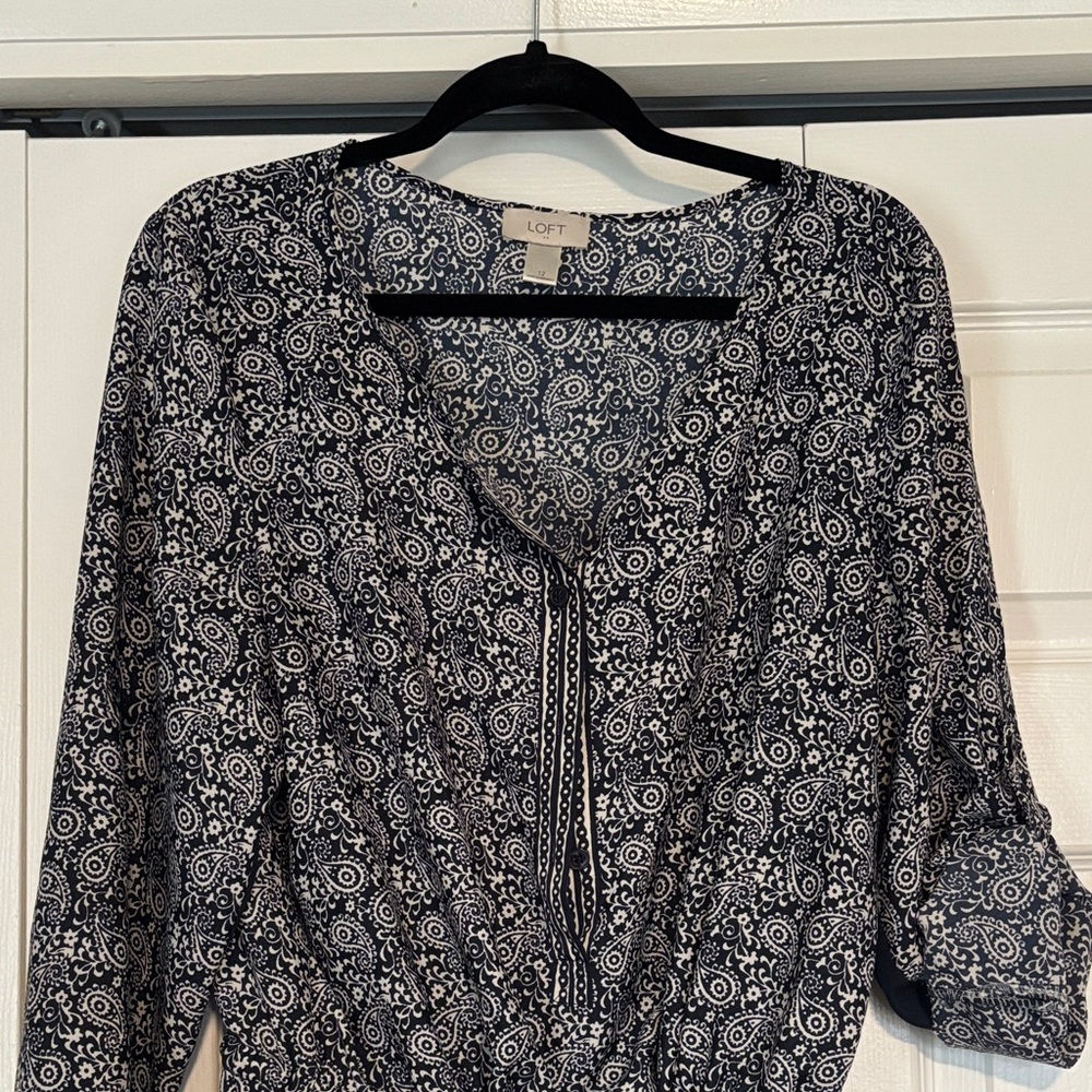LOFT Navy and White Paisley Romper